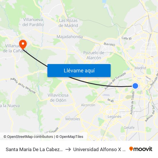 Santa María De La Cabeza - Zújar to Universidad Alfonso X El Sabio map