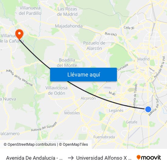 Avenida De Andalucía - Marconi to Universidad Alfonso X El Sabio map