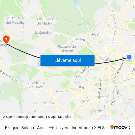 Ezequiel Solana - Arriaga to Universidad Alfonso X El Sabio map