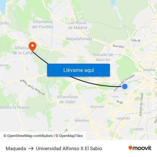 Maqueda to Universidad Alfonso X El Sabio map