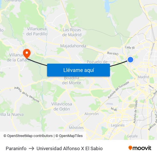 Paraninfo to Universidad Alfonso X El Sabio map