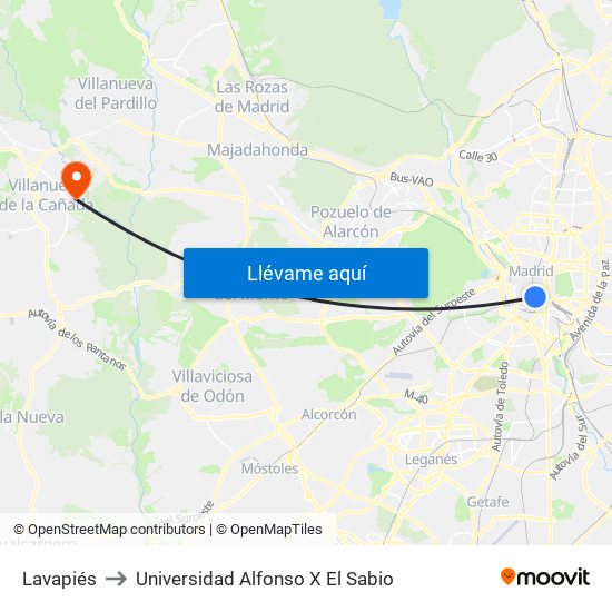 Lavapiés to Universidad Alfonso X El Sabio map