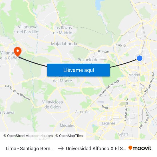 Lima - Santiago Bernabéu to Universidad Alfonso X El Sabio map