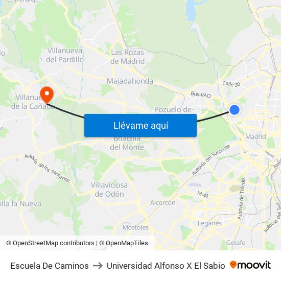 Escuela De Caminos to Universidad Alfonso X El Sabio map