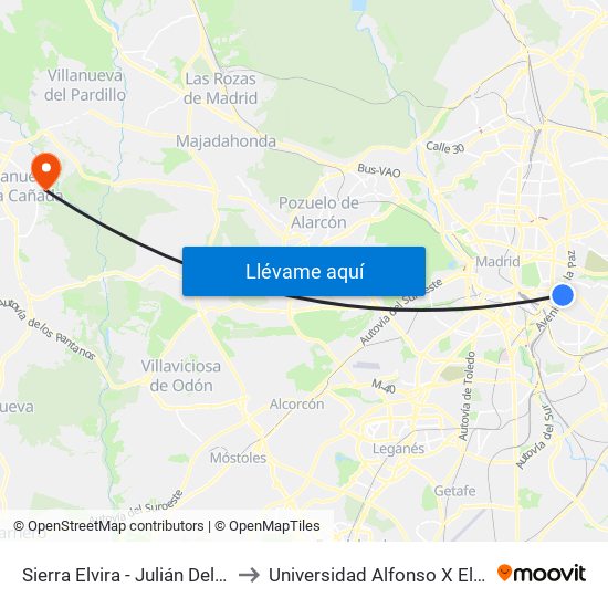 Sierra Elvira - Julián Del Cerro to Universidad Alfonso X El Sabio map
