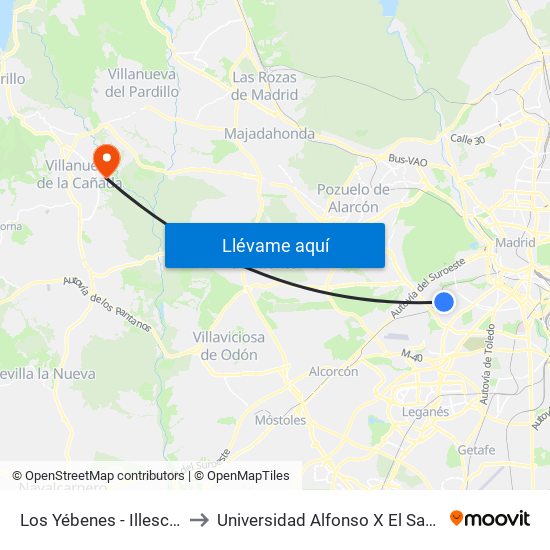 Los Yébenes - Illescas to Universidad Alfonso X El Sabio map