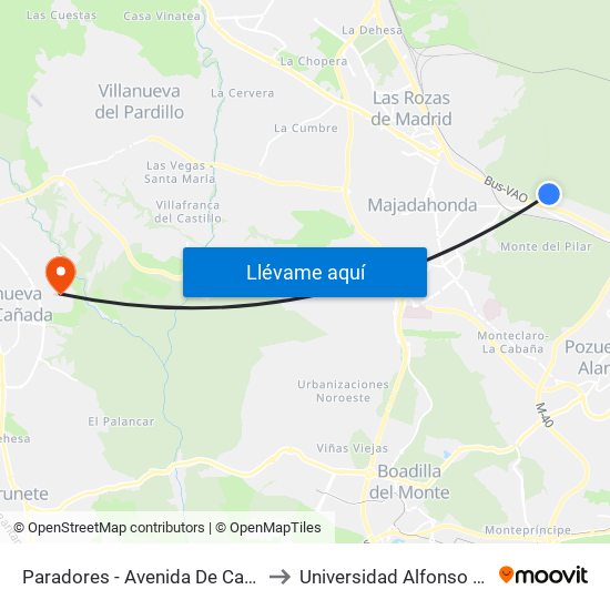 Paradores - Avenida De Casaquemada to Universidad Alfonso X El Sabio map