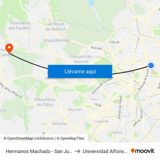 Hermanos Machado - San Juan De La Cuesta to Universidad Alfonso X El Sabio map