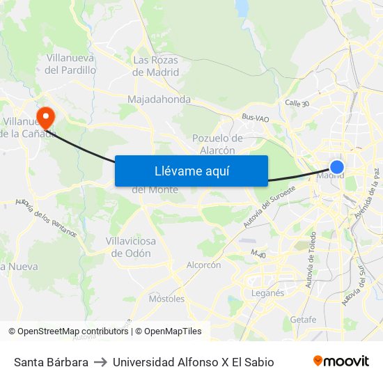 Santa Bárbara to Universidad Alfonso X El Sabio map