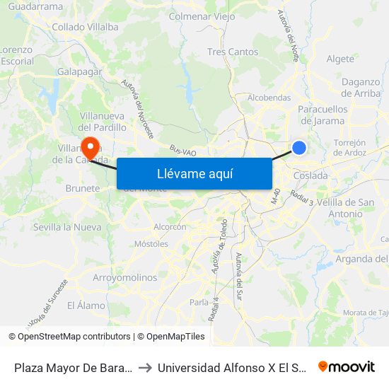 Plaza Mayor De Barajas to Universidad Alfonso X El Sabio map