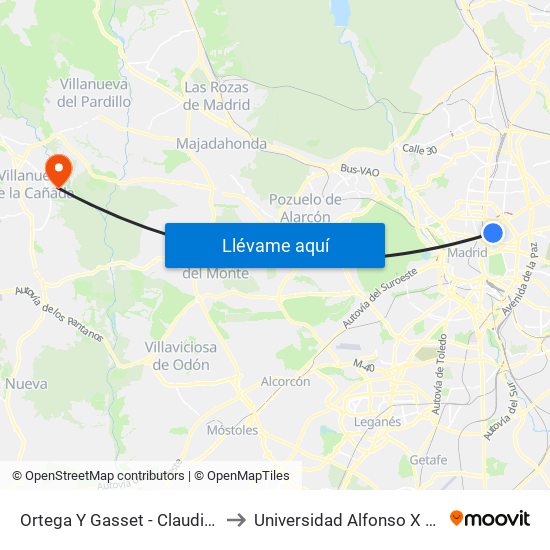 Ortega Y Gasset - Claudio Coello to Universidad Alfonso X El Sabio map