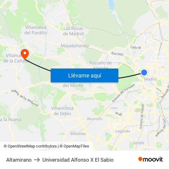 Altamirano to Universidad Alfonso X El Sabio map