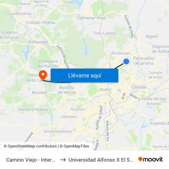 Camino Viejo - Intergolf to Universidad Alfonso X El Sabio map