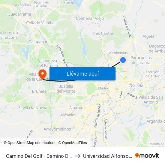 Camino Del Golf - Camino De Mesoncillos to Universidad Alfonso X El Sabio map