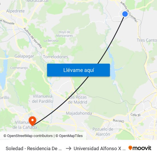 Soledad - Residencia De Ancianos to Universidad Alfonso X El Sabio map