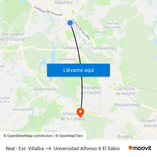Real - Est. Villalba to Universidad Alfonso X El Sabio map