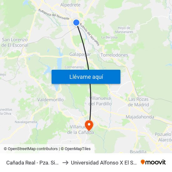 Cañada Real - Pza. Sierra to Universidad Alfonso X El Sabio map