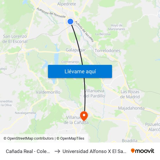 Cañada Real - Colegio to Universidad Alfonso X El Sabio map