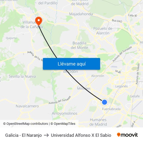 Galicia - El Naranjo to Universidad Alfonso X El Sabio map