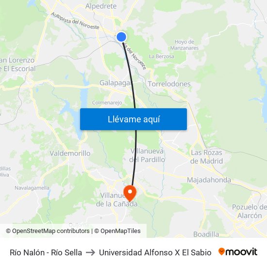 Río Nalón - Río Sella to Universidad Alfonso X El Sabio map