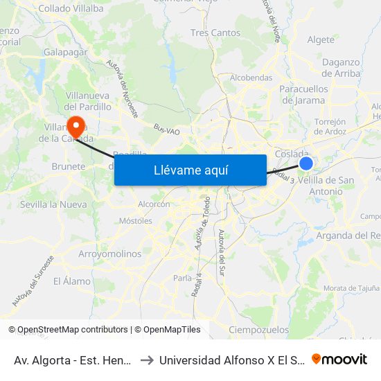 Av. Algorta - Est. Henares to Universidad Alfonso X El Sabio map