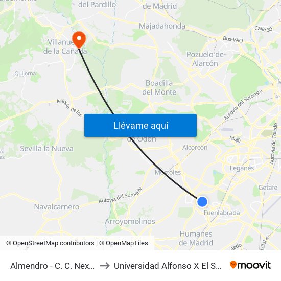 Almendro - C. C. Nexum to Universidad Alfonso X El Sabio map