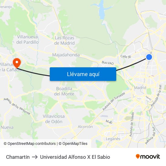 Chamartín to Universidad Alfonso X El Sabio map