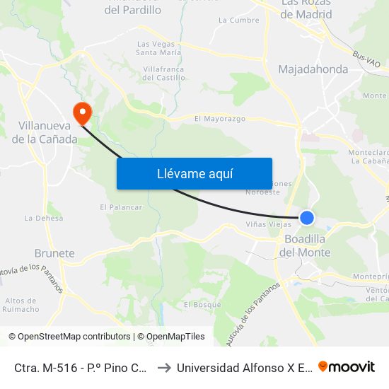 Ctra. M-516 - P.º Pino Centinela to Universidad Alfonso X El Sabio map