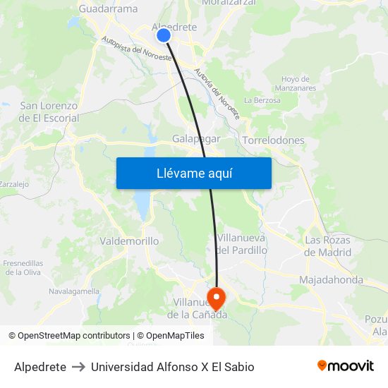 Alpedrete to Universidad Alfonso X El Sabio map