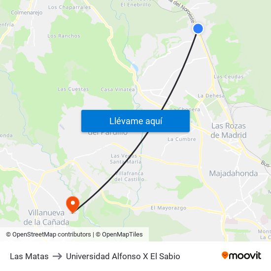 Las Matas to Universidad Alfonso X El Sabio map