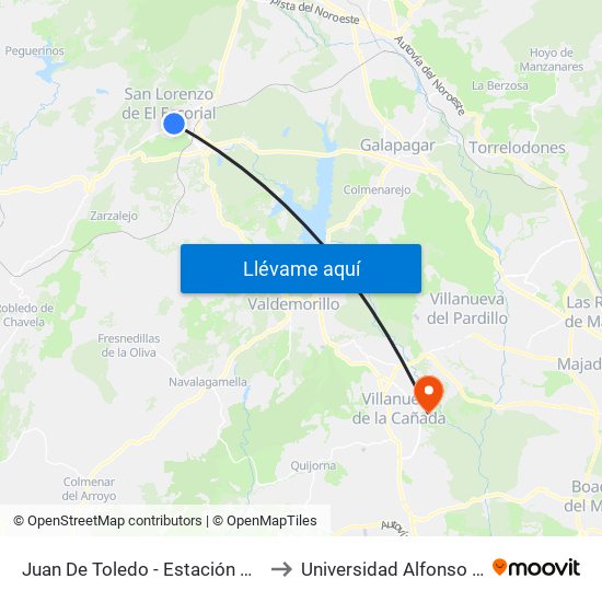 Juan De Toledo - Estación De Autobuses to Universidad Alfonso X El Sabio map