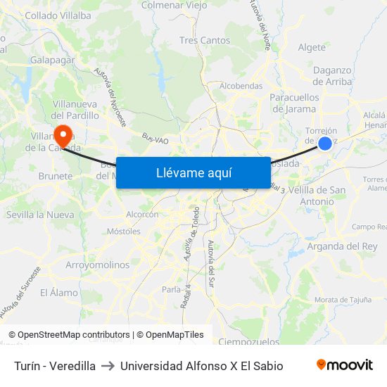 Turín - Veredilla to Universidad Alfonso X El Sabio map