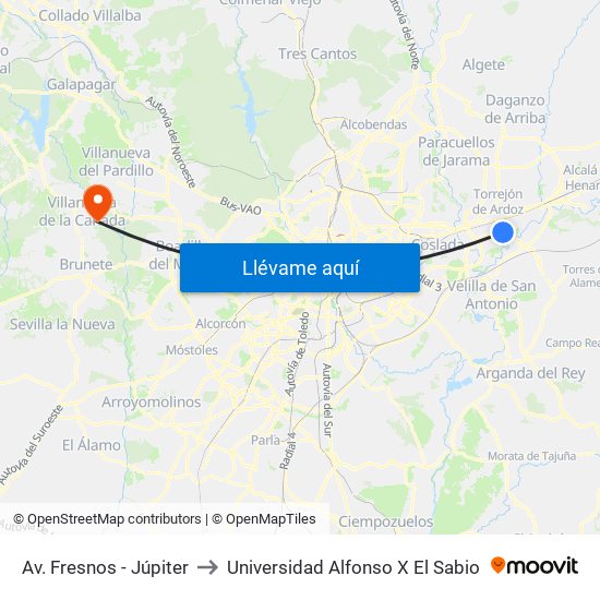 Av. Fresnos - Júpiter to Universidad Alfonso X El Sabio map