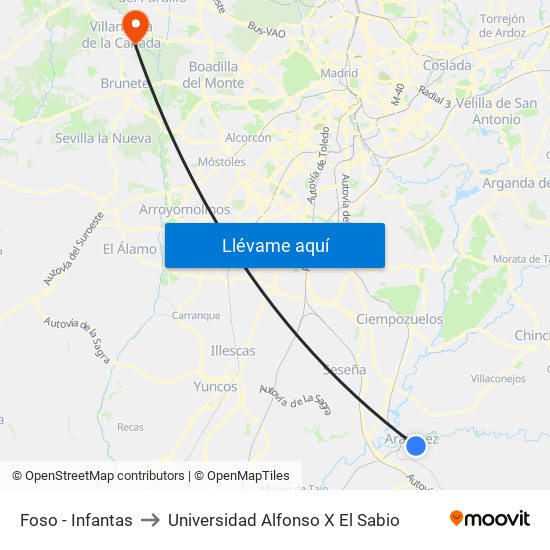 Foso - Infantas to Universidad Alfonso X El Sabio map