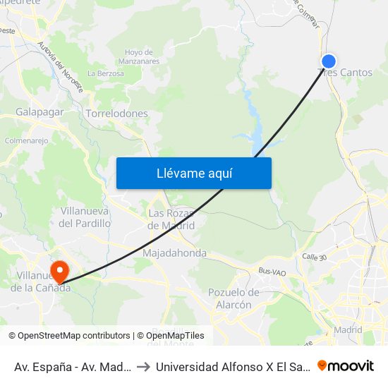 Av. España - Av. Madrid to Universidad Alfonso X El Sabio map