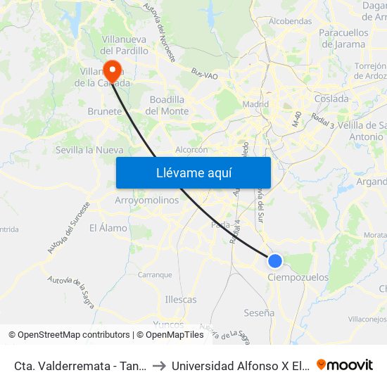 Cta. Valderremata - Tanatorio to Universidad Alfonso X El Sabio map