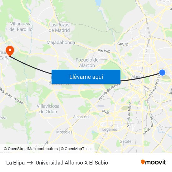 La Elipa to Universidad Alfonso X El Sabio map
