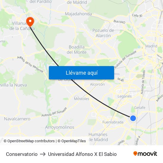 Conservatorio to Universidad Alfonso X El Sabio map