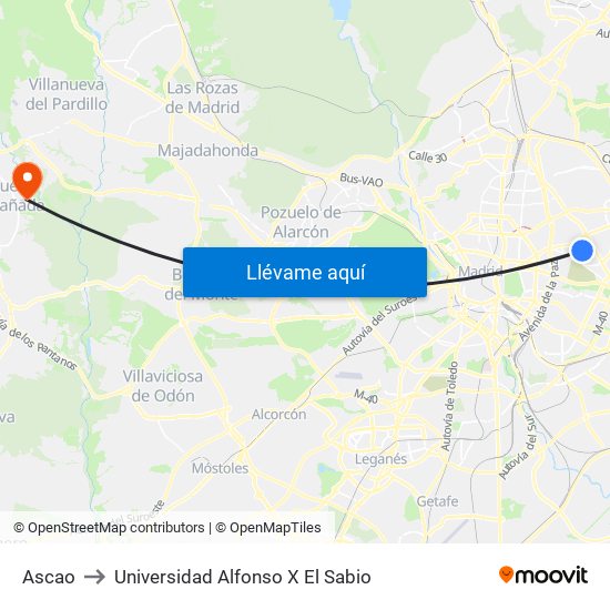 Ascao to Universidad Alfonso X El Sabio map