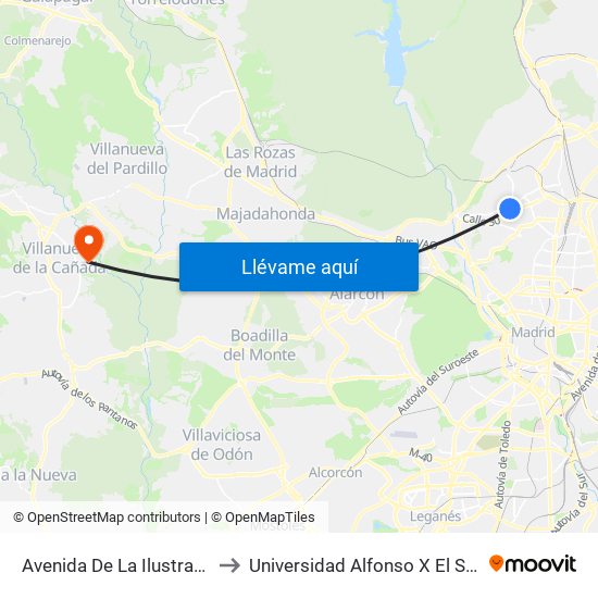 Avenida De La Ilustración to Universidad Alfonso X El Sabio map