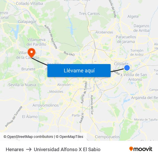 Henares to Universidad Alfonso X El Sabio map