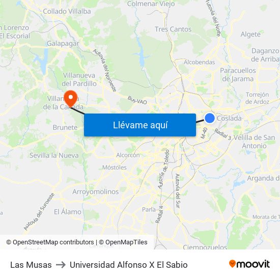 Las Musas to Universidad Alfonso X El Sabio map
