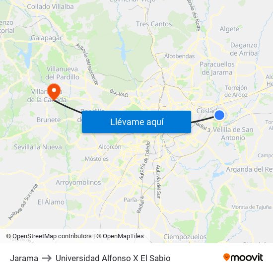 Jarama to Universidad Alfonso X El Sabio map