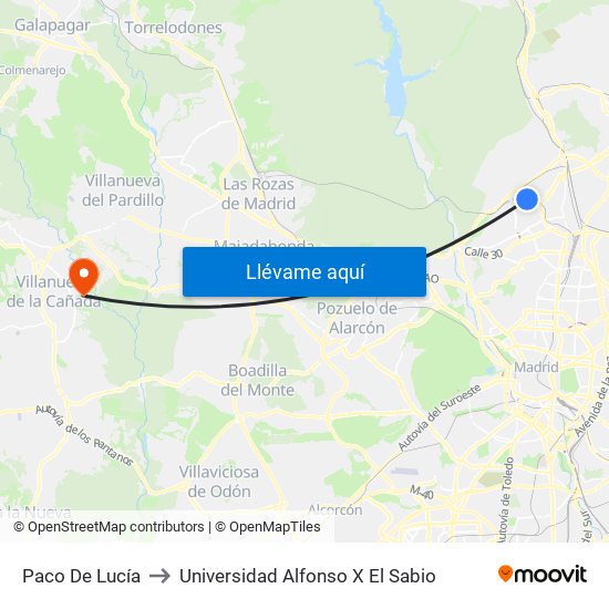 Paco De Lucía to Universidad Alfonso X El Sabio map