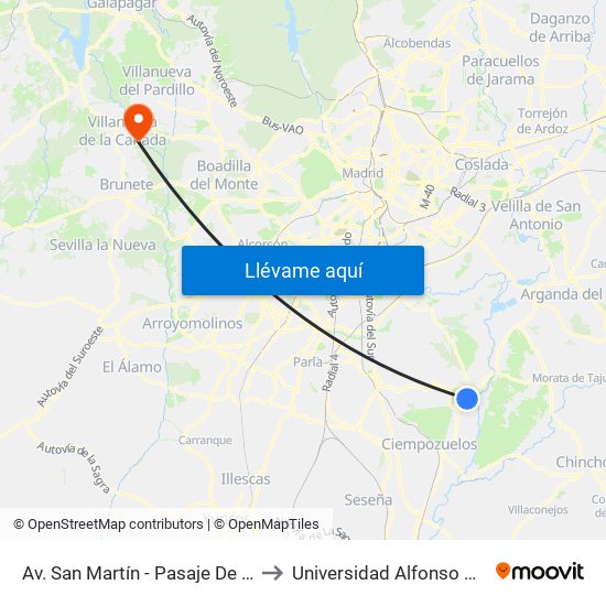 Av. San Martín - Pasaje De Los Reyes to Universidad Alfonso X El Sabio map