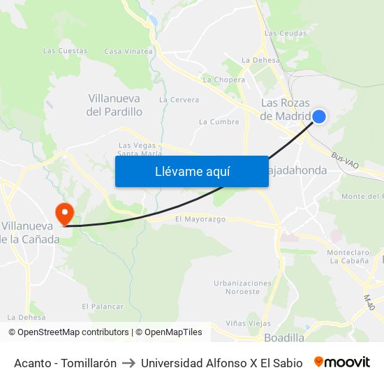 Acanto - Tomillarón to Universidad Alfonso X El Sabio map