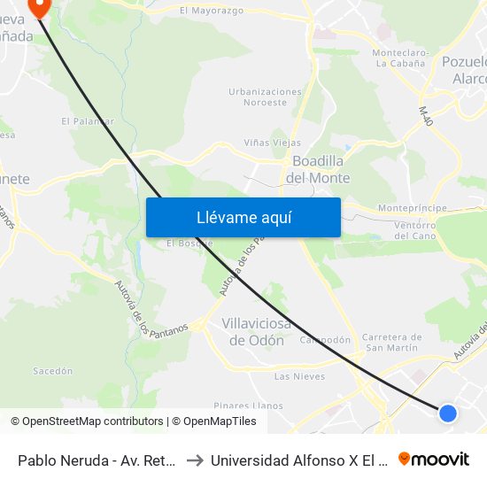 Pablo Neruda - Av. Retamas to Universidad Alfonso X El Sabio map