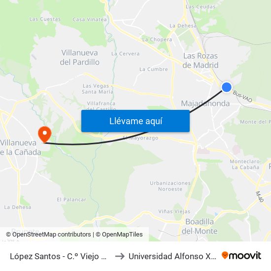 López Santos - C.º Viejo De Madrid to Universidad Alfonso X El Sabio map