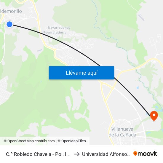 C.º Robledo Chavela - Pol. Ind. La Gazuela to Universidad Alfonso X El Sabio map