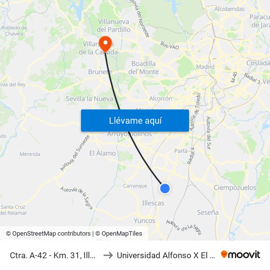 Ctra. A-42 - Km. 31, Illescas to Universidad Alfonso X El Sabio map
